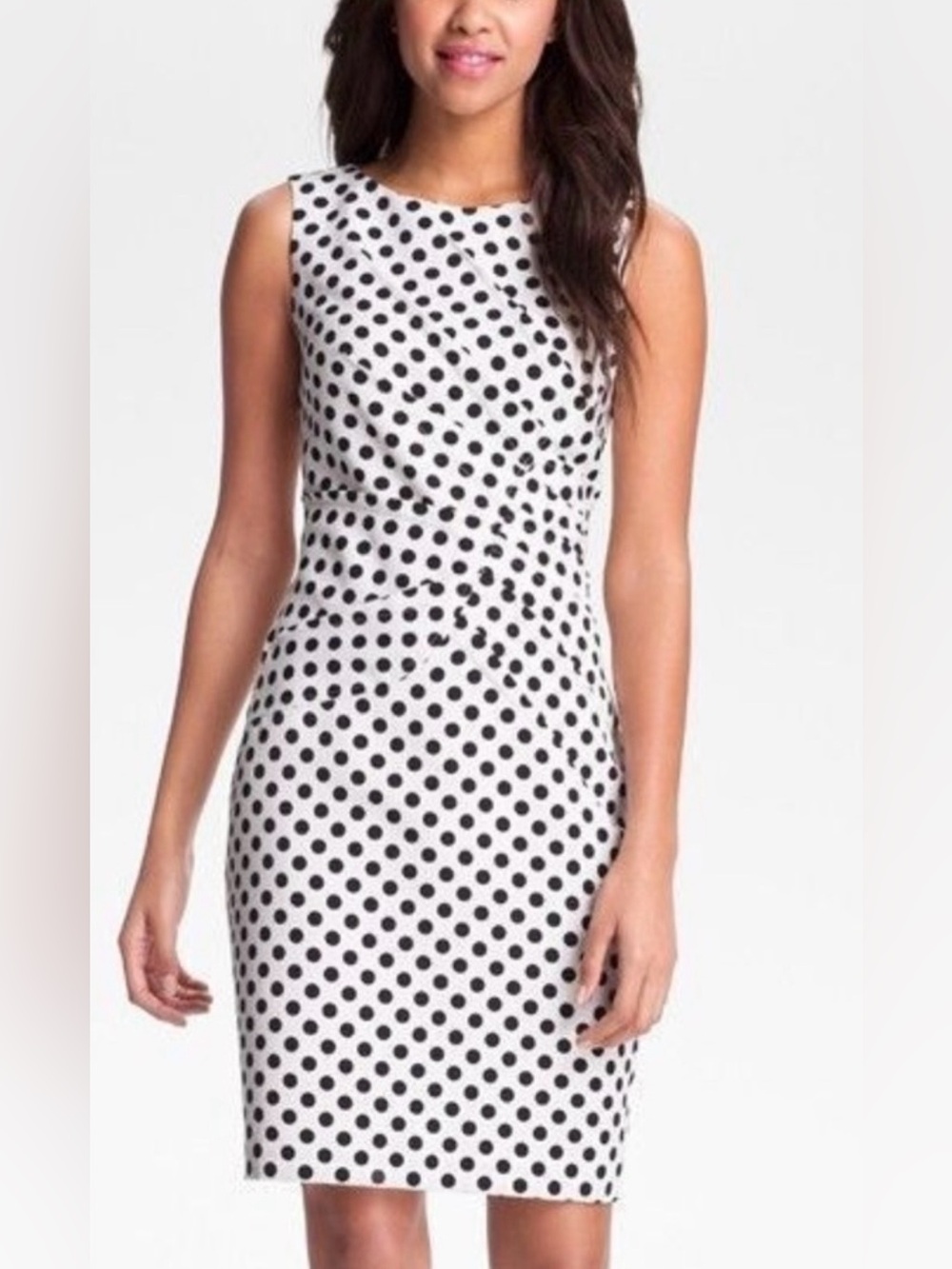 Adrianna Papell Black & White Polka Dot Sleeveless Sheath Dress
